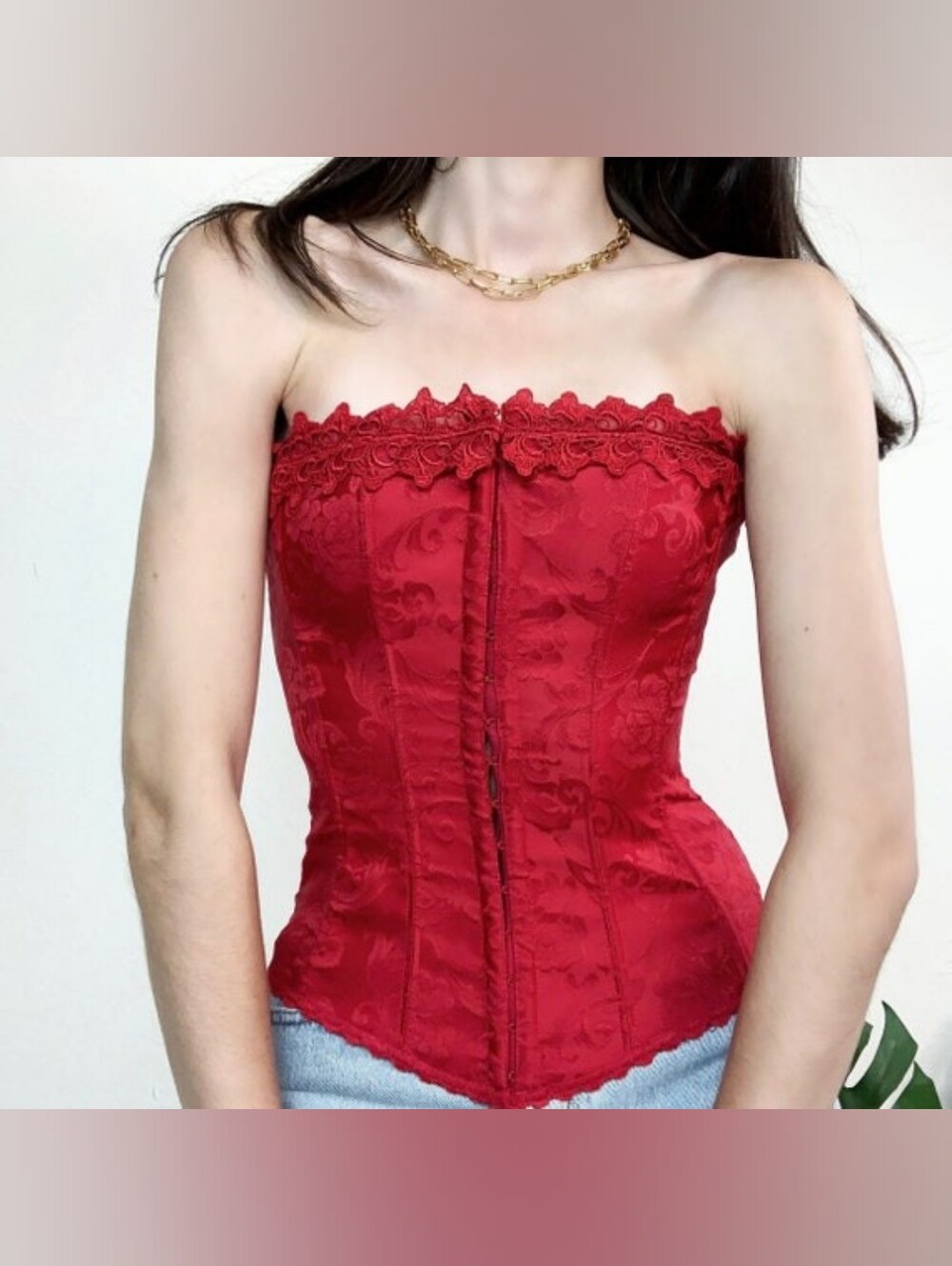 Vintage Y2K Red Frederick’s of Hollywood Floral Print Lingerie Corset